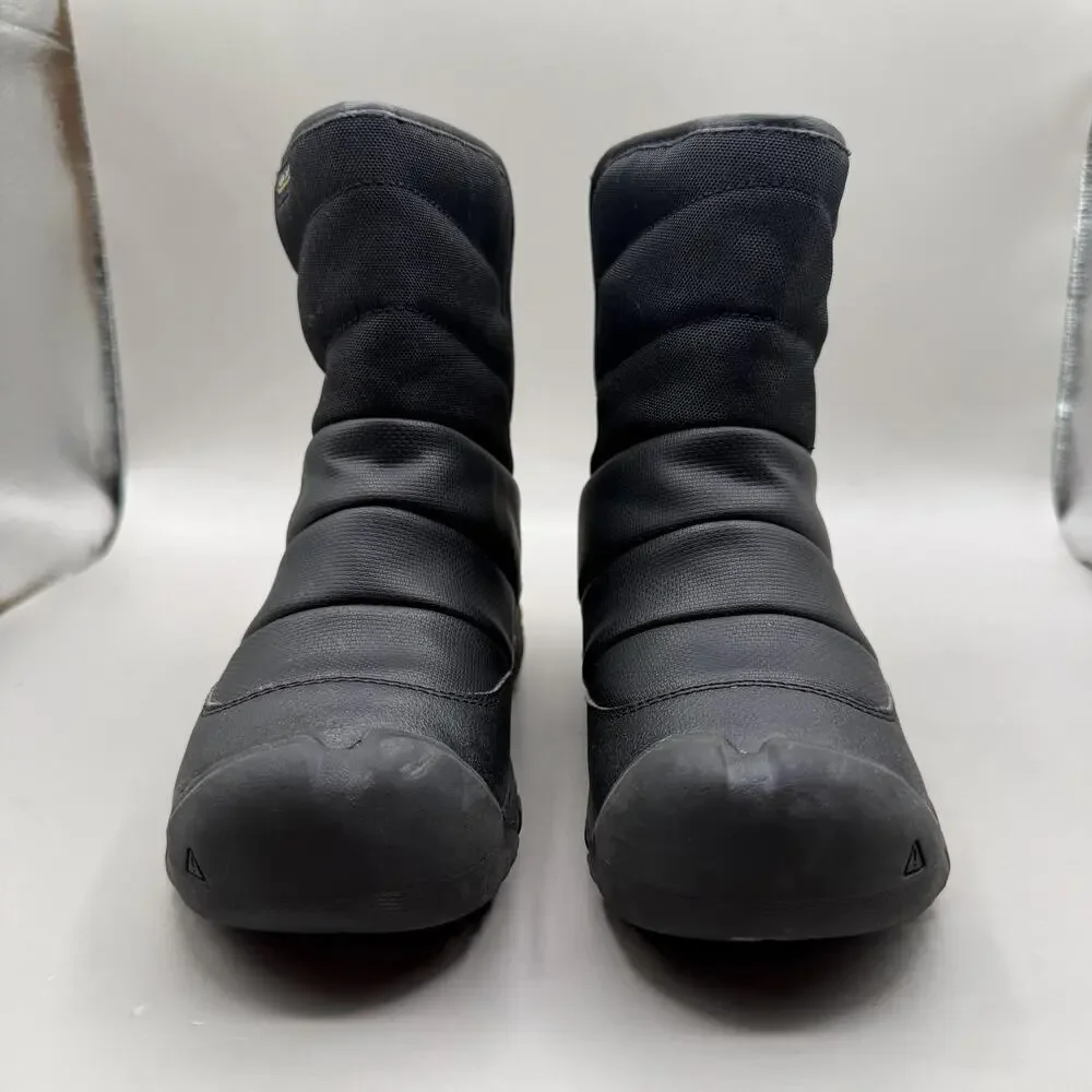 KEEN Puffrider Waterproof Snow Boots Kids Size 1 Black Winter Insulated 1027959